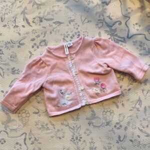 Janie and Jack Pink Floral & Bunny Knit Cardigan